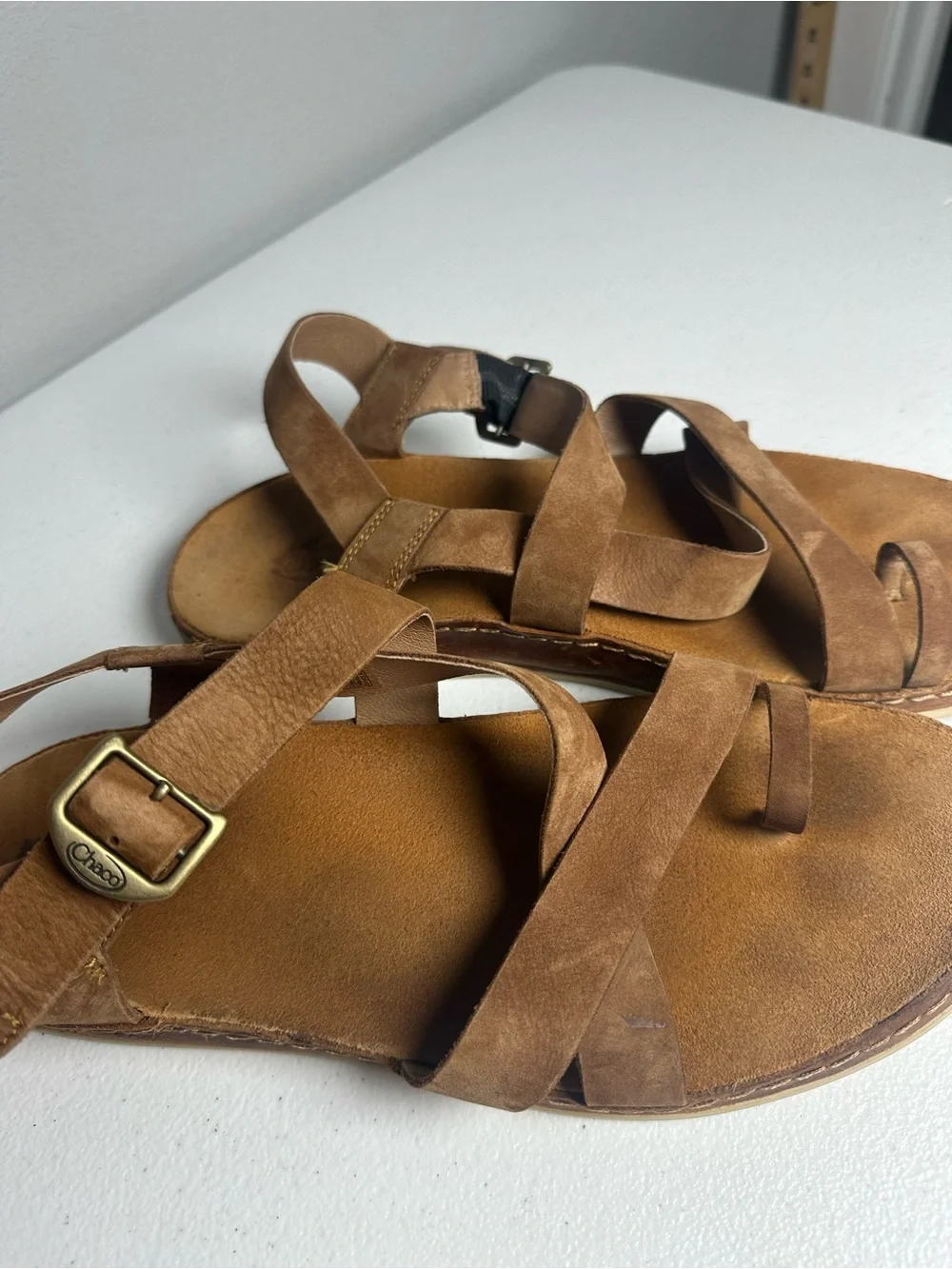 Chaco Tan Suede Cross-Strap Women’s Sandals